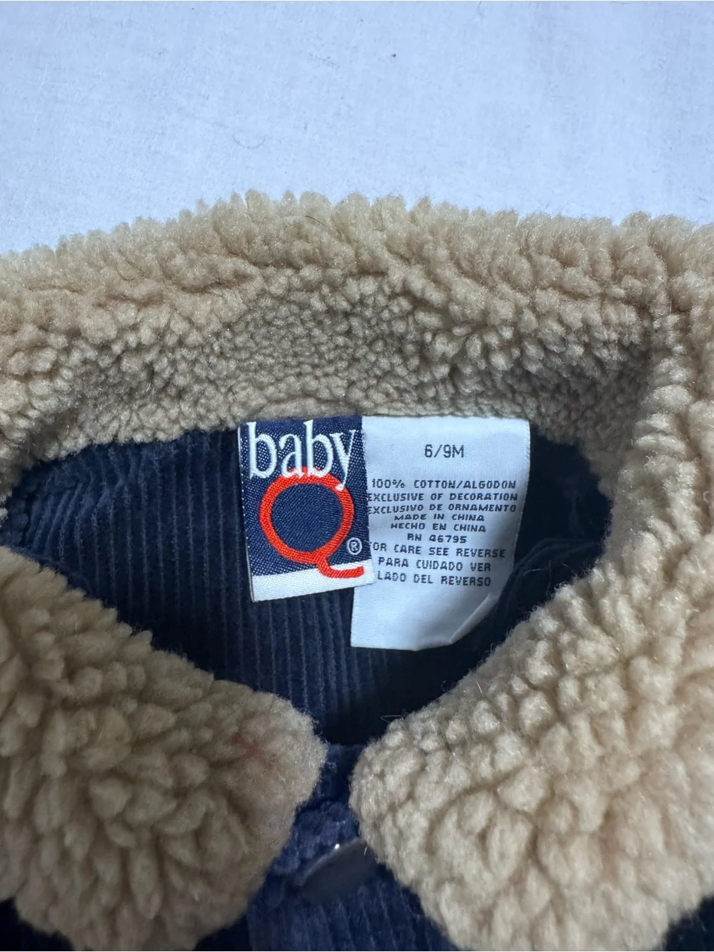 Vintage Y2K Baby Q Navy Blue Corduroy Sherpa Infant Jacket Coat 6-9M Coat VNT